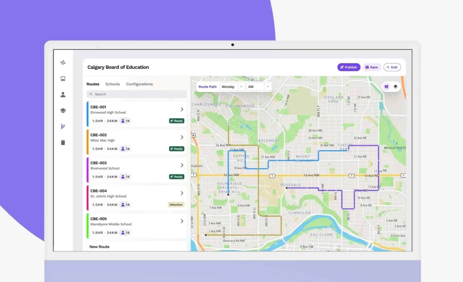 Custom Bus Routing System interface